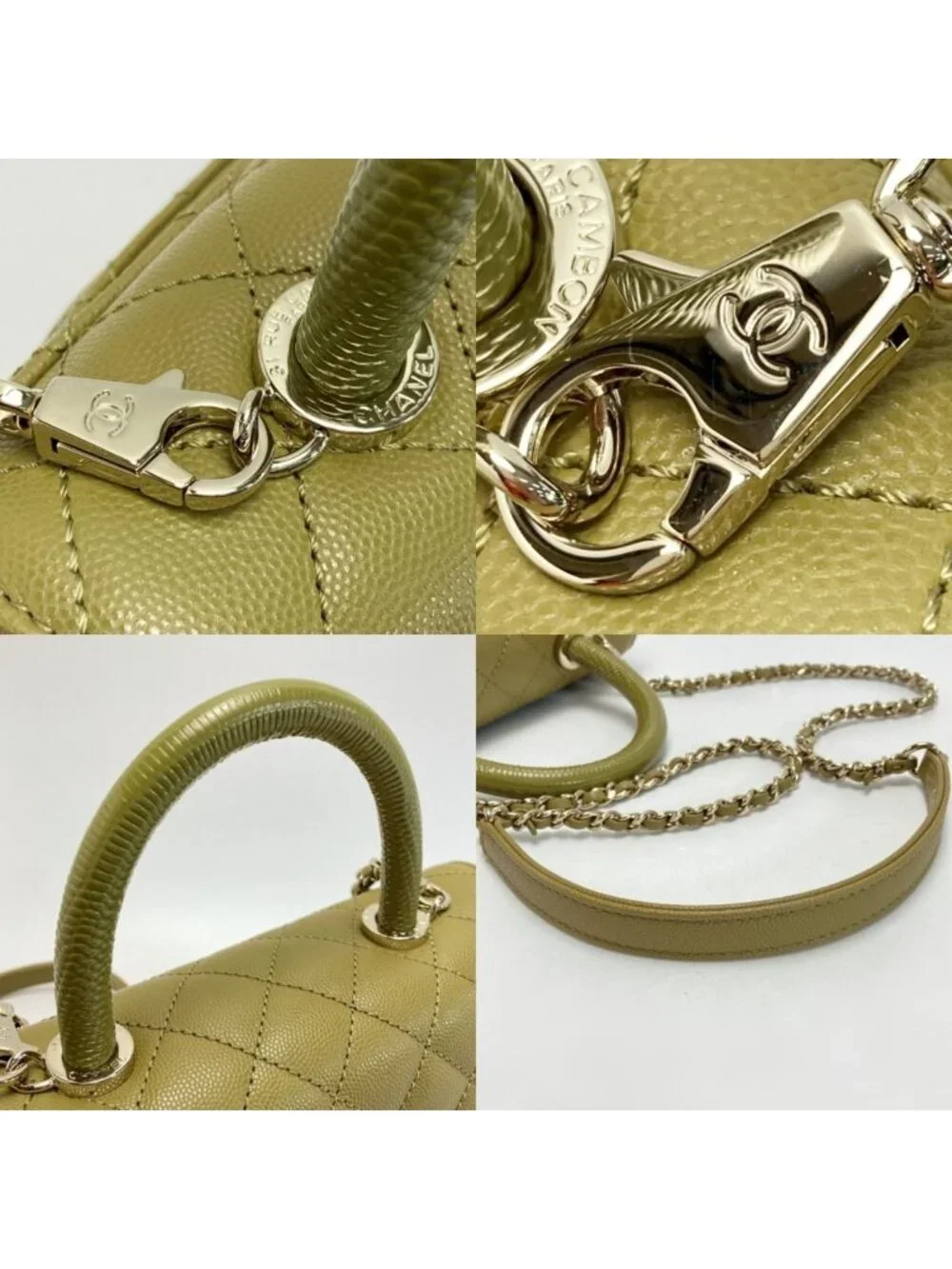 Chanel Quilted Coco Handle XS Handbag Olive Caviar Leather Chain